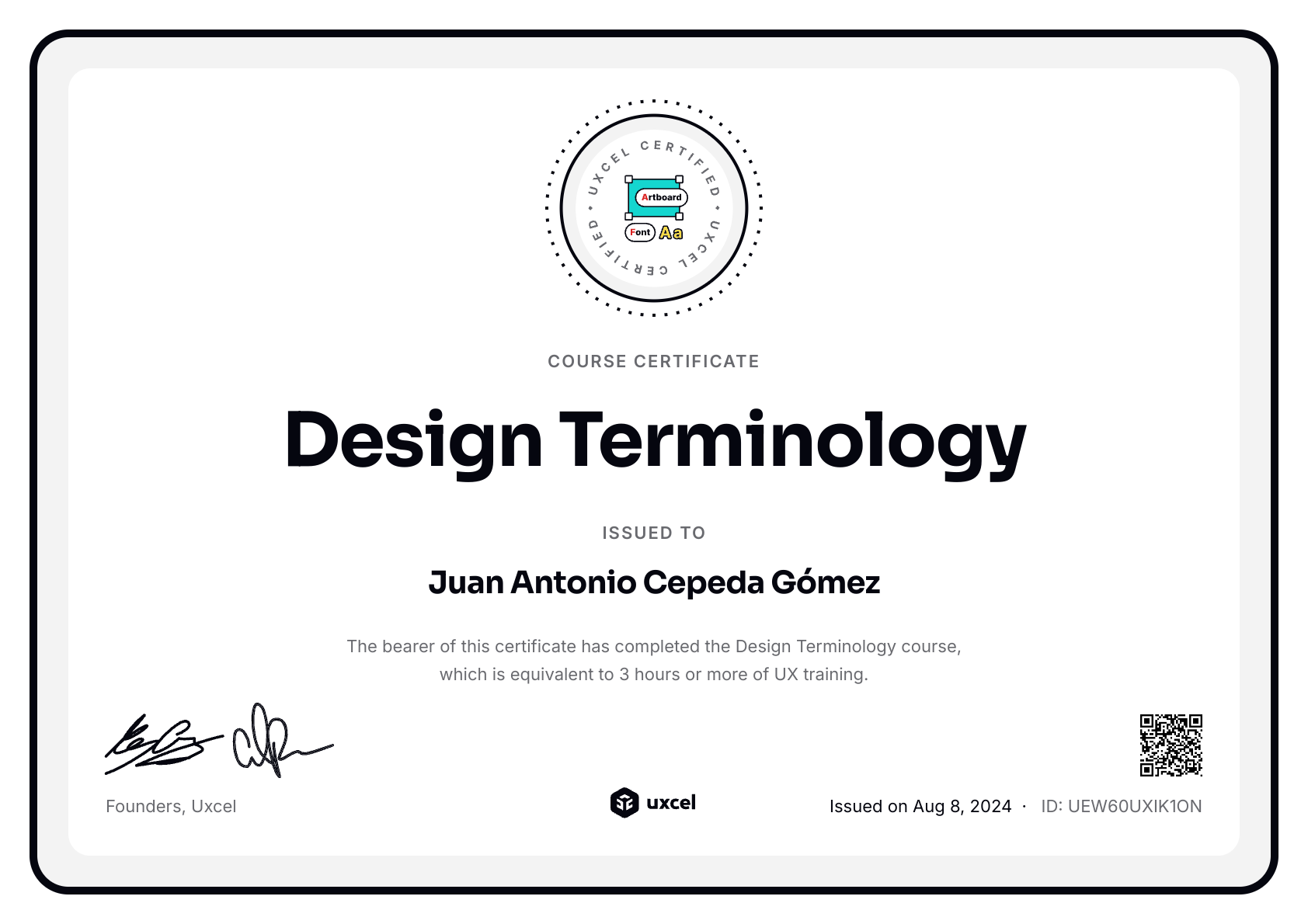 Juan Antonio Cepeda Gómez's certificate
